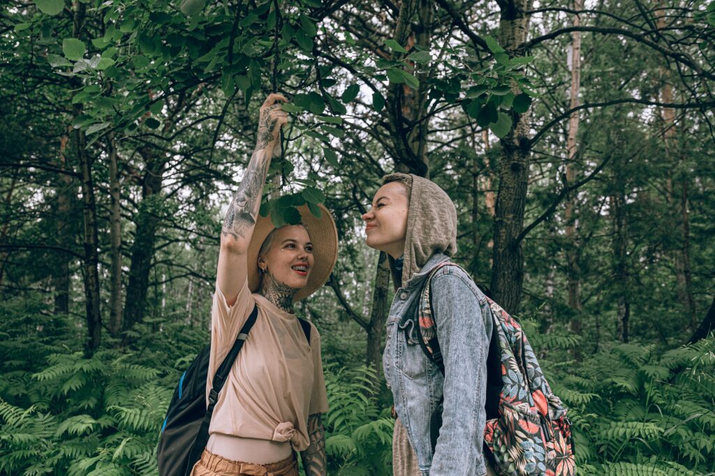 Two woman in forest