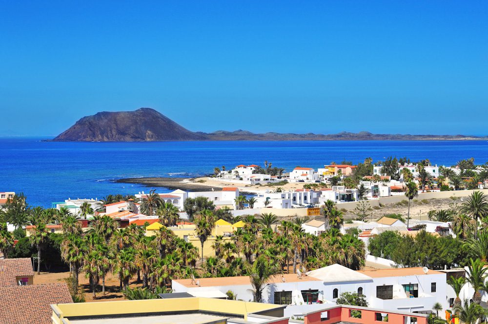Lobos Island and Atlantic Ocean in the backdrop of Corralejo city centre